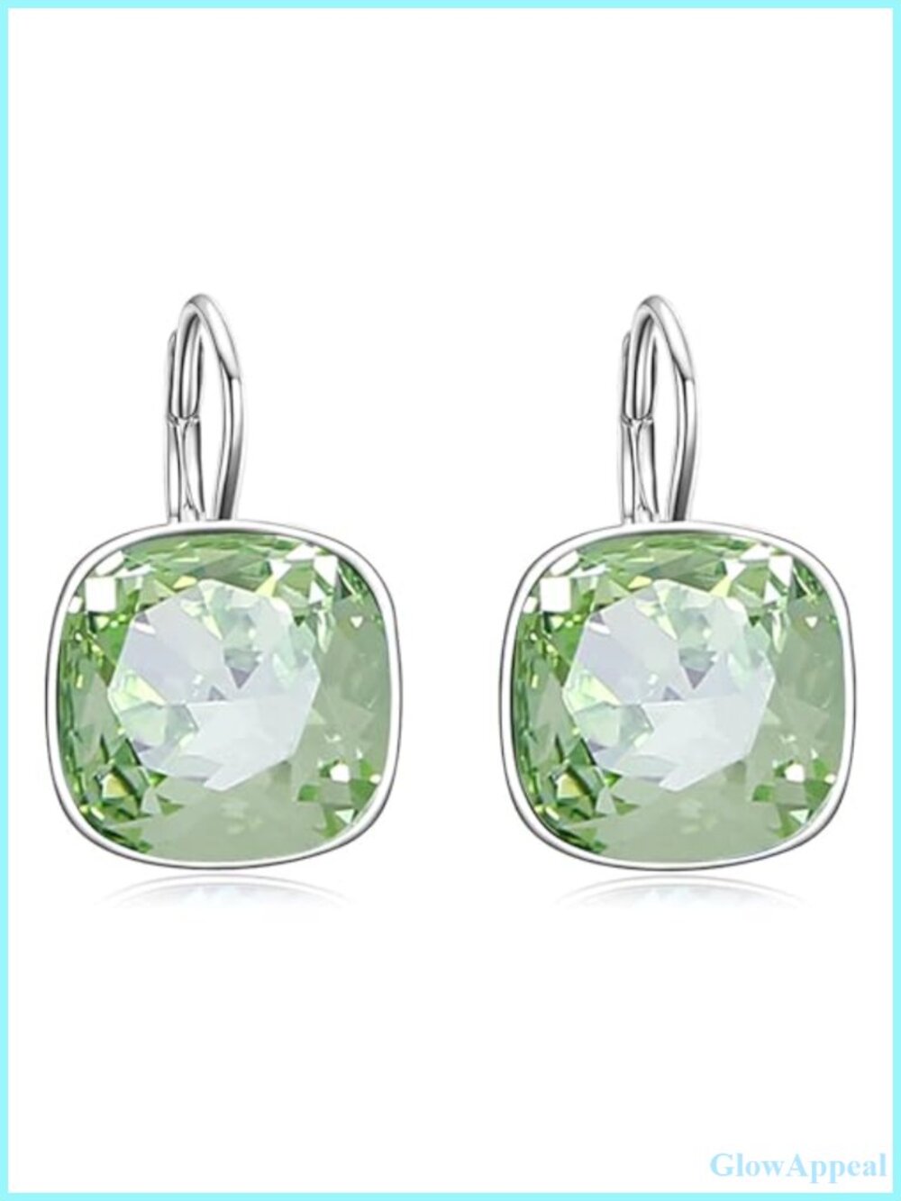 Sterling Silver Leverback Earrings with Austrian Crystals Cushion Cut